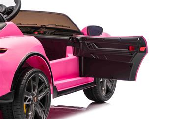 Porsche Taycan Turbo S Elbil Til børn 21,6V m/Gummihjul, Lædersæde Pink-11