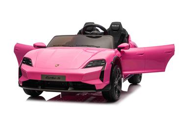 Porsche Taycan Turbo S Elbil Til børn 21,6V m/Gummihjul, Lædersæde Pink-13
