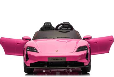 Porsche Taycan Turbo S Elbil Til børn 21,6V m/Gummihjul, Lædersæde Pink-2