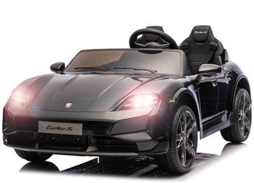 Porsche Taycan Turbo S Elbil Til børn 21,6V m/Gummihjul, Lædersæde sort
