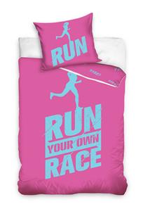 Run Your Own Race Pink Sengetøj 140 x 200, 100 procent bomuld