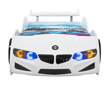 Sportsracer GT1 Træ Bilseng med LED-Lys og Lydpakke, Hvid-3