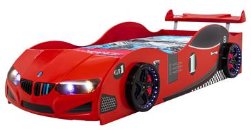  Sportsracer GT1 Træ Bilseng med LED-Lys og Lydpakke, Rød