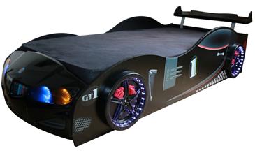 Sportsracer GT1 Træ Bilseng med LED-Lys og Lydpakke, Sort