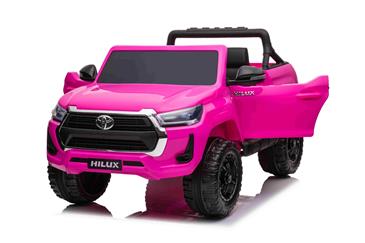 Toyota Hilux Elbil til børn XL m/2.4G + Gummihjul + Lædersæde Pink-5