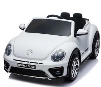 VW Beetle Dune elbil til børn 12v m/Gummihjul + 2.4G + Lædersæde, Hvid