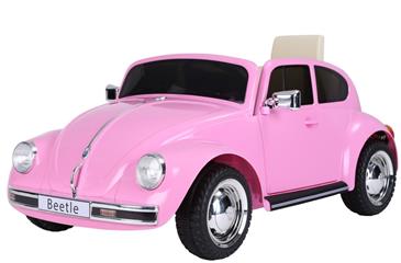 VW Beetle elbil til børn 12v m/Gummihjul + 2.4G + Lædersæde, Pink