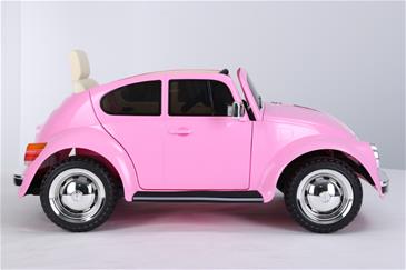 VW Beetle elbil til børn 12v m/Gummihjul + 2.4G + Lædersæde, Pink-10