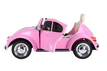 VW Beetle elbil til børn 12v m/Gummihjul + 2.4G + Lædersæde, Pink-2
