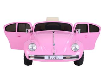 VW Beetle elbil til børn 12v m/Gummihjul + 2.4G + Lædersæde, Pink-4