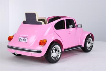 VW Beetle elbil til børn 12v m/Gummihjul + 2.4G + Lædersæde, Pink-6