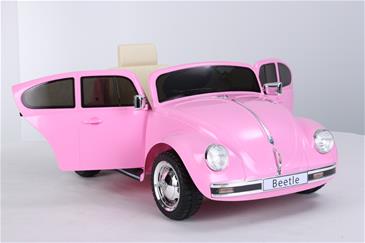 VW Beetle elbil til børn 12v m/Gummihjul + 2.4G + Lædersæde, Pink-8