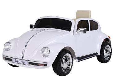 VW Beetle elbil til børn 12v m/Gummihjul + 2.4G + Lædersæde, Hvid