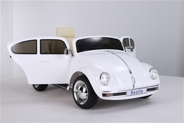 VW Beetle elbil til børn 12v m/Gummihjul + 2.4G + Lædersæde, Hvid-10