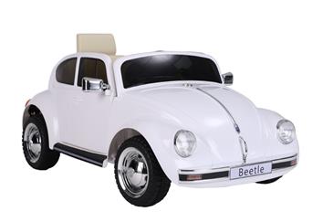 VW Beetle elbil til børn 12v m/Gummihjul + 2.4G + Lædersæde, Hvid-3