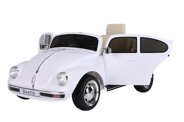 VW Beetle elbil til børn 12v m/Gummihjul + 2.4G + Lædersæde, Hvid-5